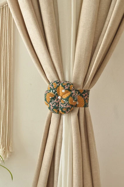 Beautiful Cotton Solid Printed Curtain Tieback Green Set of 2 Pcs 15 Inch