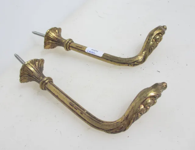 Vintage Brass Curtain Tie Backs Hooks French Old Hook Hangers Rococo 6"D