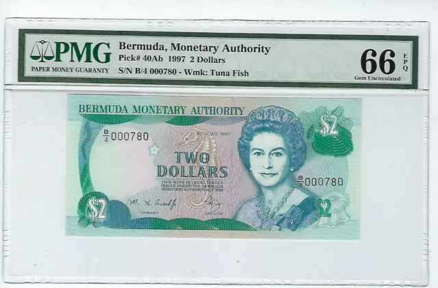 Bermuda 1997... P-40Ab... PMG SUPERB GEM UNC 66 EPQ 2 Dollars Low serial # 780