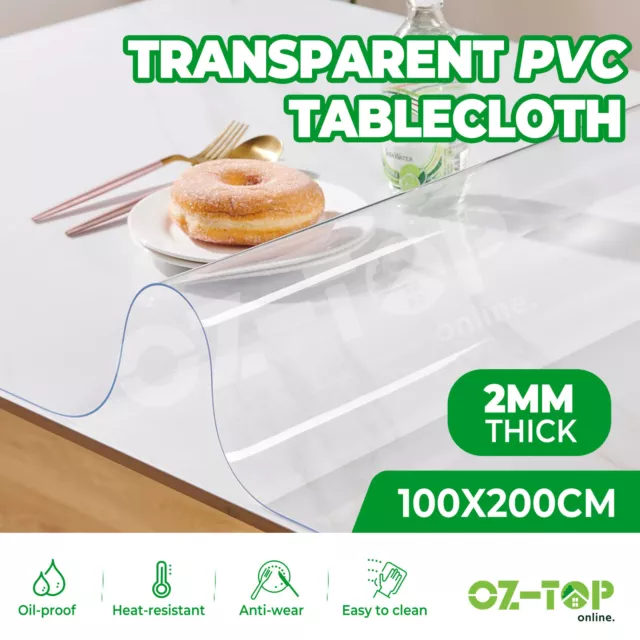 2MM Plastic PVC Tablecloth Cover Dining Desk Table Cover Mat Protector 100x200cm