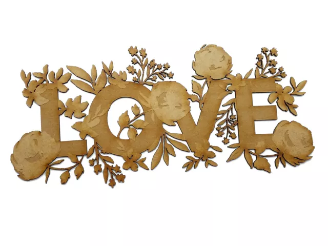 Wooden MDF Love Floral Word Sign decoration craft shape laser cut embellishment