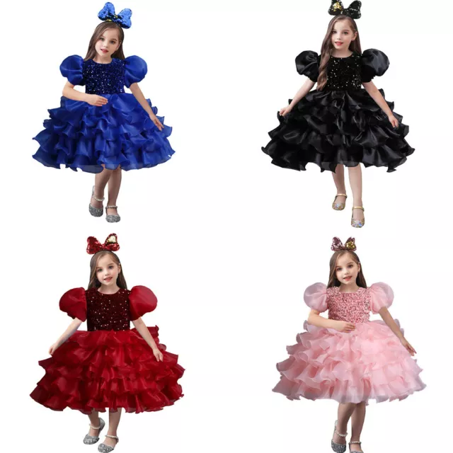 Little Girls Birthday Dress Costume Ball Party Dress up with Big Bow Headband