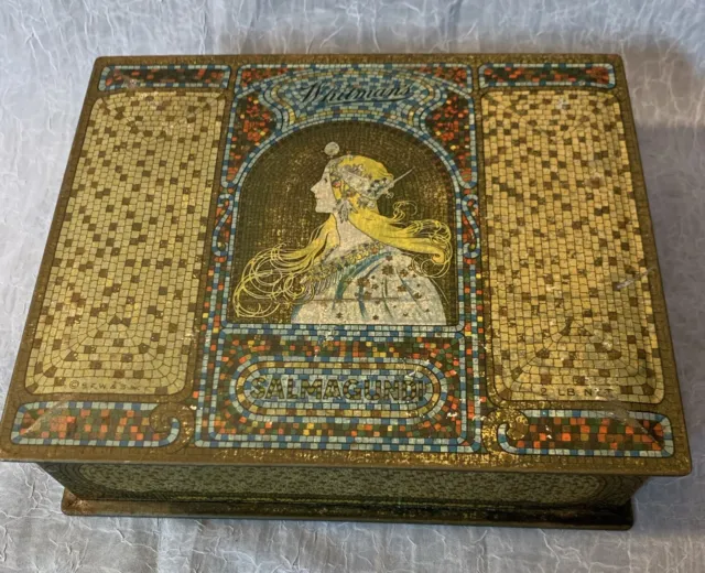 Antique 1920's Whitman's Salmagundi Art Nouveau Mosaic Tin Candy Trinket Box