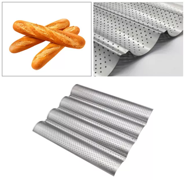 French Bread Baking Mold Non-stick 4 Wave Perforated Cake Baguette Bake Tray Pan