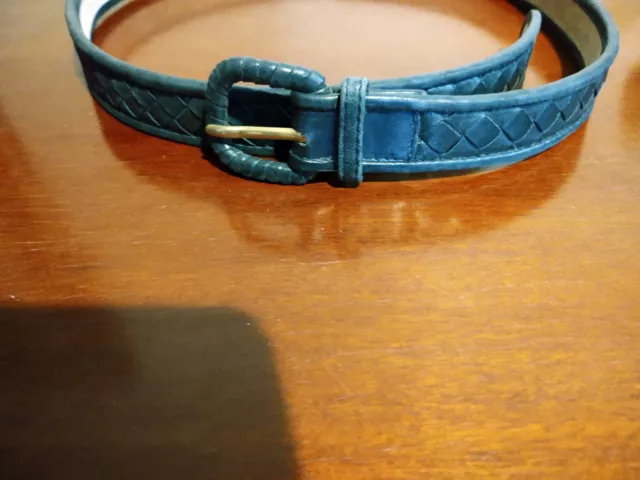 Bottega Veneta NEW w/o tags 34" navy intrecciato ladies belt never worn