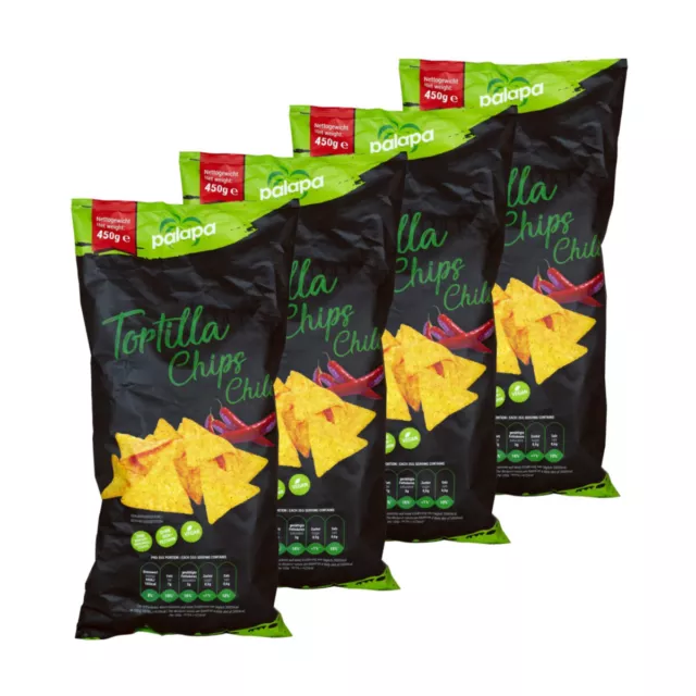 Palapa Tortilla Chips Avec Chili Goût Farine de Maïs 450g 4er Pack