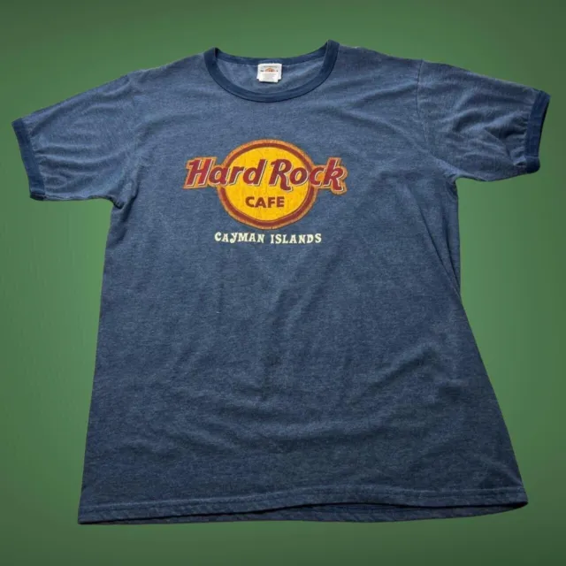 Blue Hard Rock Cafe T-Shirt Graphic Tee Travel Size Large Cayman Islands