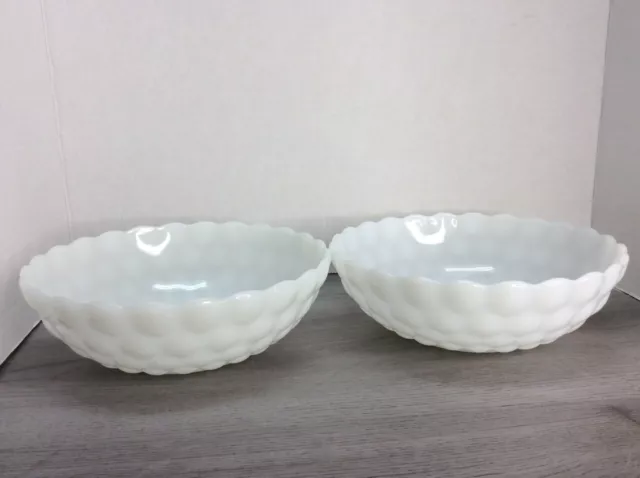 Anchor Hocking MILK GLASS 8.25" Serving Bowl set of 2 Bubble Pattern Vintage