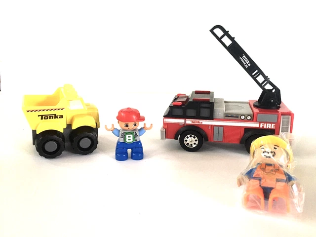 Tonka Hasbro Fire Truck Engine Lights Ladder 2016 & Dump Truck and 2 People Lot