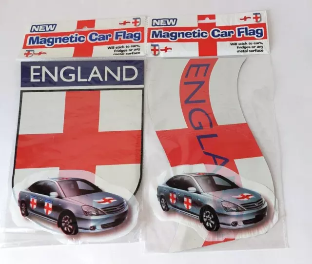 PAIR ENGLAND CAR FLAGS ,Magnetic ~St George Cross ~Euros/ World Cup