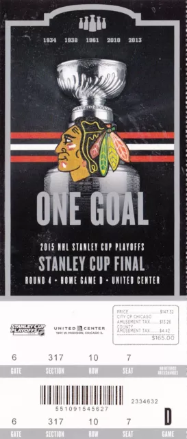 2015 Chicago Blackhawks Vs Tampa Bay Lightning Stanley Cup Ticket Stub Game D