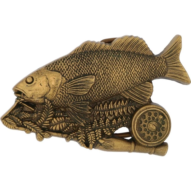 Brass Fly Fishing Rainbow Trout Fish Fisherman Western 1970s Vintage Belt Buckle
