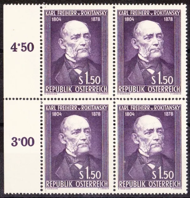 Österreich 1954 ANK 1006 Mi 997 ** Karl von Rokitansky 4er-Block postfrisch
