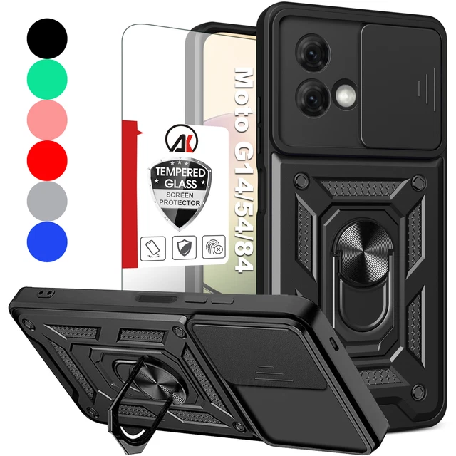 For Motorola Moto G14 G54 Shockproof Case Phone Cover Ring Stand+Tempered Glass