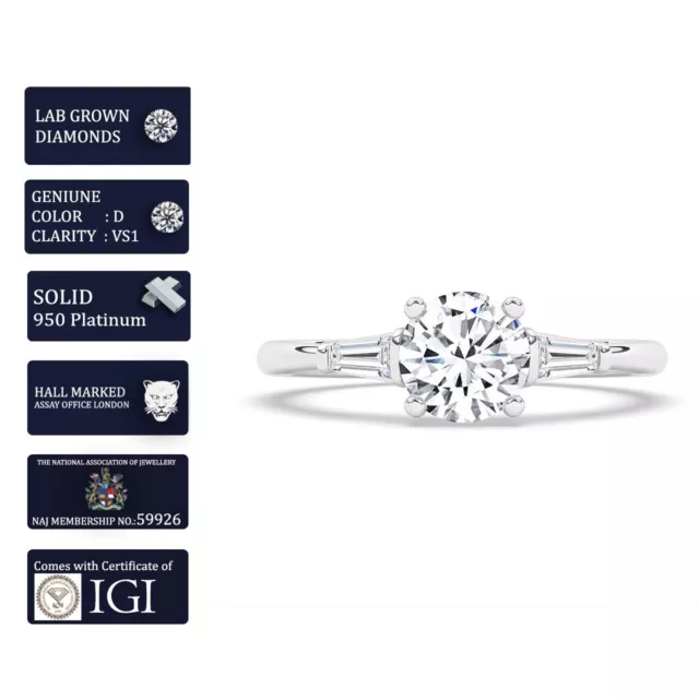 D/VS1, 1.15 Ct, Solitaire Lab-Grown Diamond Engagement Ring in 950 Platinum 3