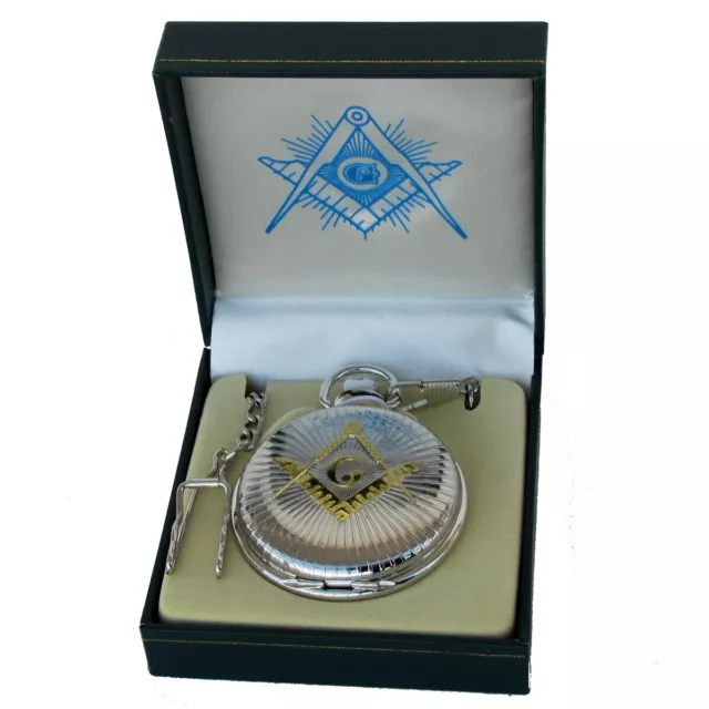 Freemason Master Free Mason Mens Pocket Watch Gold&Silver Tone Square&Compasses