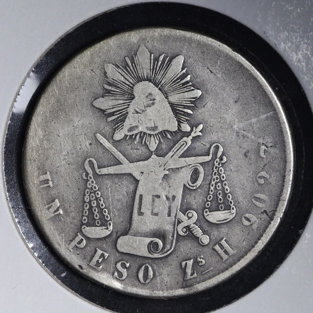 1871 ZS H Mexico 1 Peso Sweet Old Silver Coin! E785