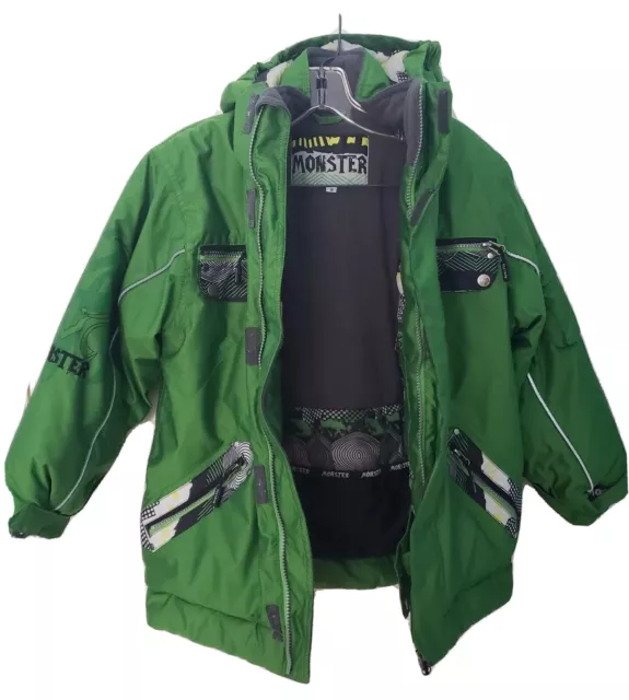 Monster Energy Green Ski Snowboard Coat  Boys Size 8 Reflective Fleece Lined