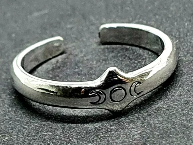 Toe Ring Triple Moon Goddess - Maiden Mother Crone Adjustable Pagan 925 Silver