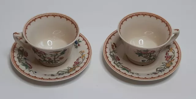 (2) Syracuse China Old Ivory Bombay Floral Birds Tea Cups & Saucers Gold Trim