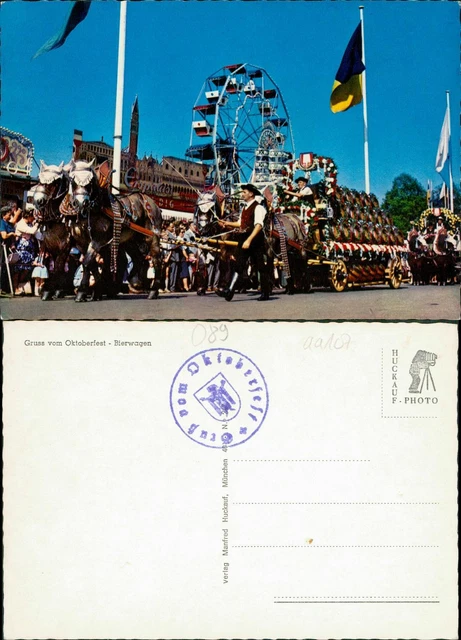 Ansichtskarte München Gruss vom Oktoberfest Bierwagen 1970