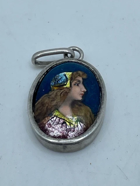 Pendentif Ancien émail Limoges - Fleurs Relief Et Cristaux Couleur Cuivre