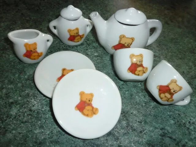 Dinette En Porcelaine Miniature Maison De Poupee Service A Cafe Ours Nounours