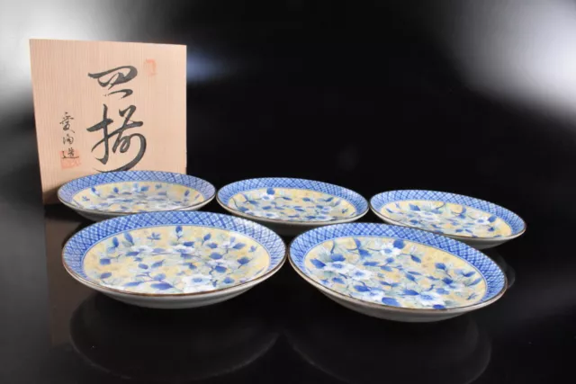 F5894: Japanese Arita-ware Colored SERVING PLATE/dish 5pcs, w/signed box