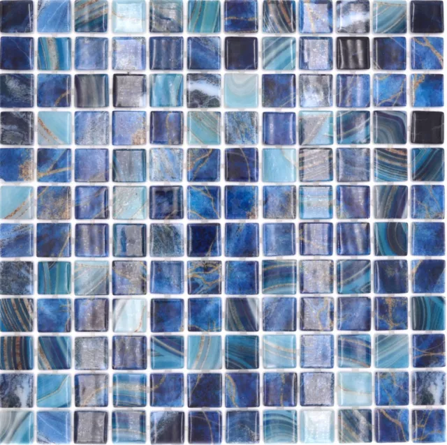 Schwimmbadmosaik Poolmosaik Glasmosaik royalblau changierend glänzend Wand Bo ..