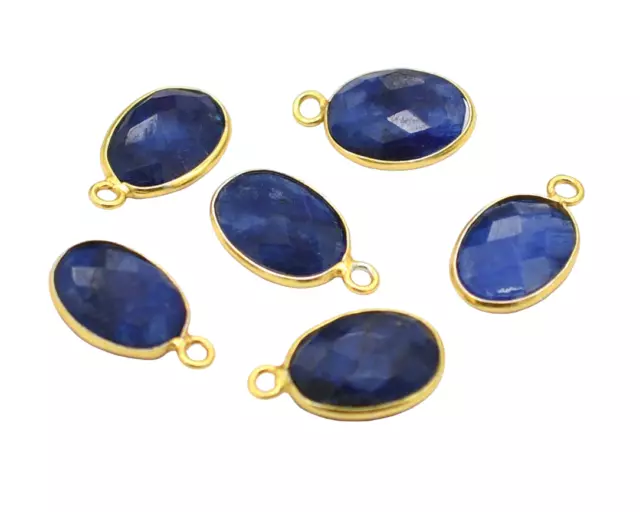 10 Pcs 21X14mm Lapis Lazuli Connector Pendent 1 Loop Bezel Gold Plated