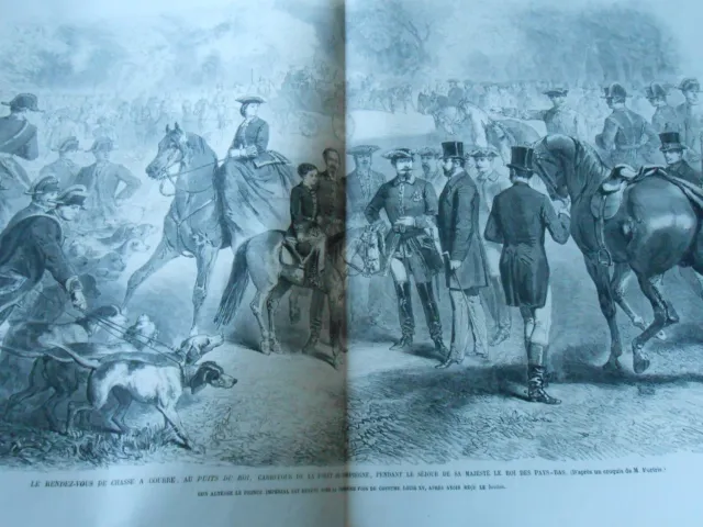 Gravure 1861 - Chasse à Courre au puit du roi carrefour de la forêt de Compiègne