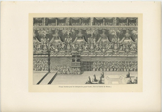 Antique Funeral Service Prince Conde General Sorrow Mourning Nuns Old Art Print