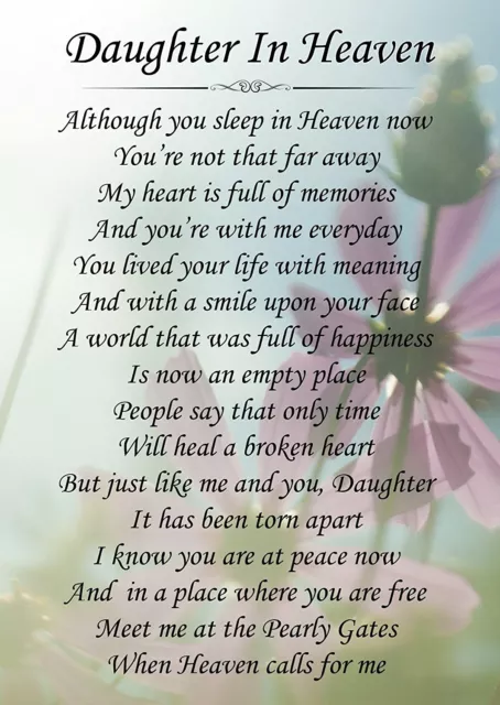 DAUGHTER IN HEAVEN Memorial Graveside Poem Card & Free Ground Stake ...