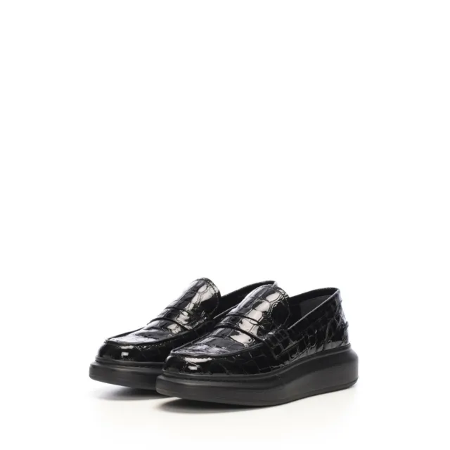 ALEXANDER MCQUEEN 650$ Black Hybrid Loafer In Croc Embossed Patent Leather 3