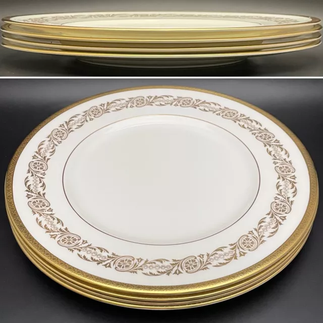 Coalport Bone China Viceroy 24Kt Gold on White Dinner Plate 4pc Set England