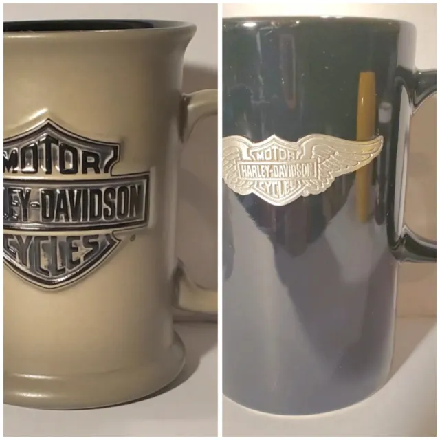 Harley-Davidson Motorcycle Ceramic Coffee Cup Mug Lot Of 2 Black And Tan