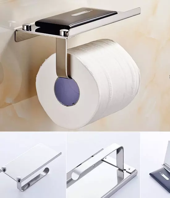 Toilet Paper Holder with Mobile Phone Storage Shelf Holders Wall Mounted Rack AU