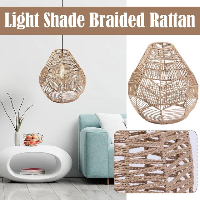 Lámpara Colgante Sombra Papel Cuerda Ratán Boho Tejido a Mano Mimbre Pantalla Lámpara Hogar NUEVO T&