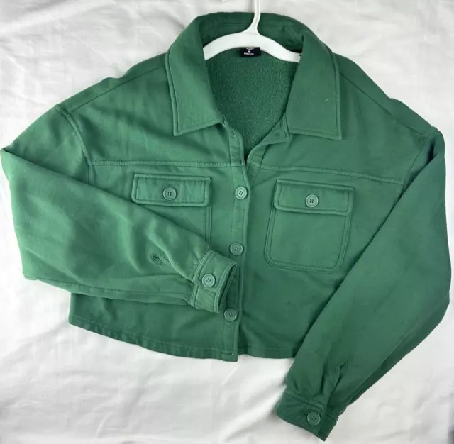 Pacsun Green Cropped Button Up Shacket Sweatshirt Size Medium