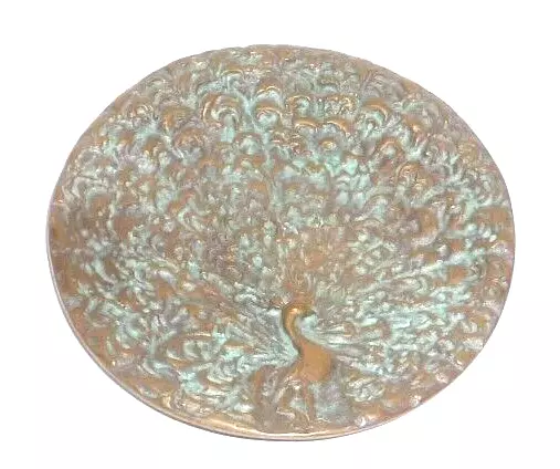Antiguo Strassacker Pavo Real Bronce Panel de Pared Plato Caza Cazador Cuenco