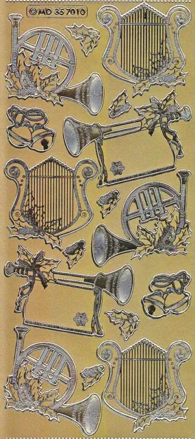 Zier-Sticker-Bogen-Musik-Instrumente- gold,silber oder transparent-W-7010