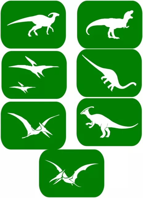 7 x Dinosaurs-2 Body Art And Glass Etching Stencils Glitter Stencil Art