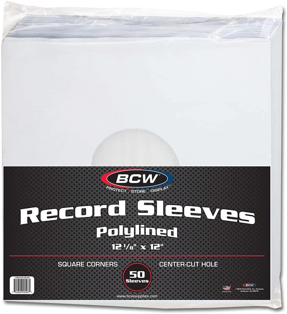 50  12" Paper & Plastic Polylined Record Inner Sleeves for LP Vinyl Record A