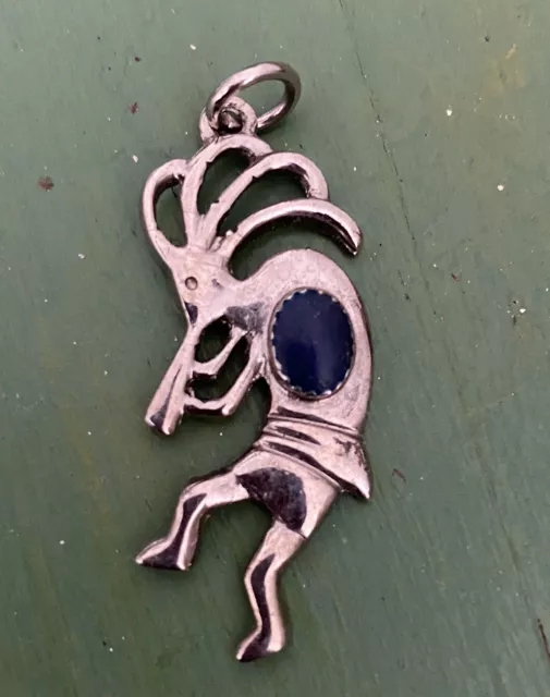 Kokopelli Man Native American Fertility Pendant Blue Beaded Ethnic