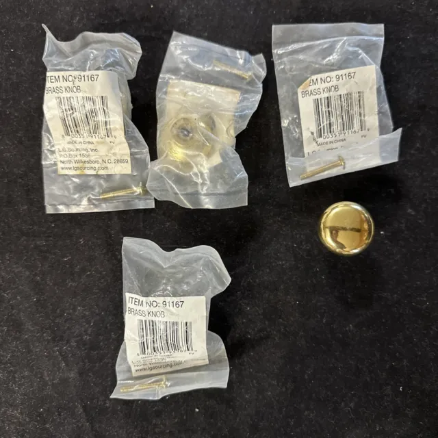 Unused 4- polished brass round knobs 91167 cabinet drawer pulls 3 NIP