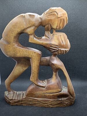 Vintage Kiss African Art Couple Hand Carved Wood Wall Art 2