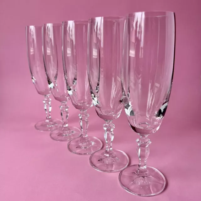 5 Bohemia Crystal Champagne Flute Glasses.