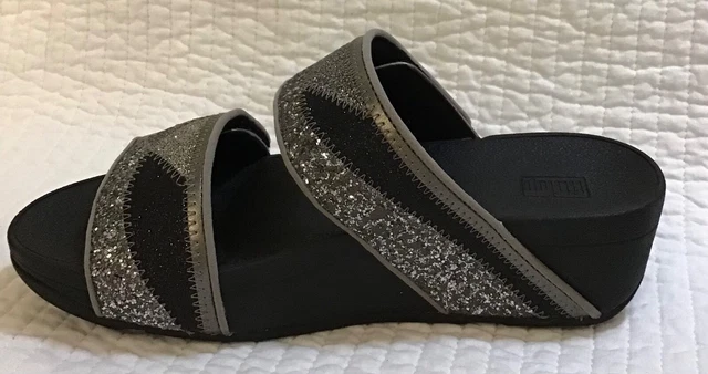 FITFLOP NIB MINA OMBRÉ GLITTER PEWTER GREY SLIDE 2 STRAP SANDAL Size 5 3