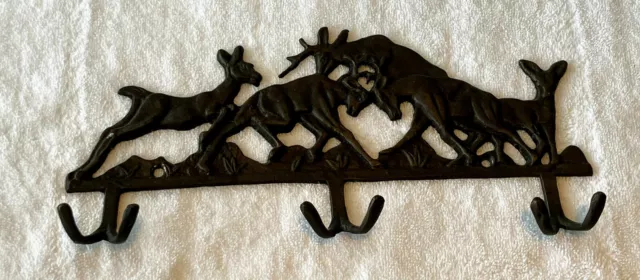 Vintage Brown 5 Deer 6 Hook Rack Decorative Wall Mounted Key Coat Hat Hanger 11"