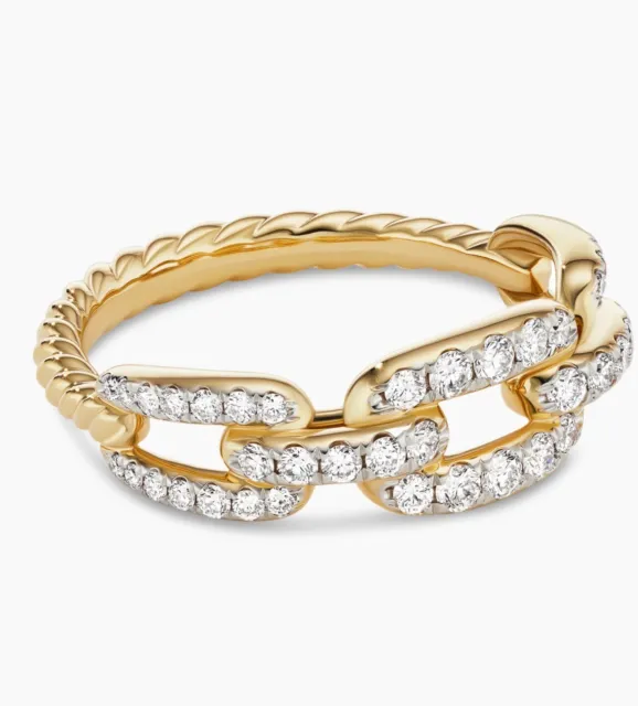 David Yurman Stax Chain Link Ring 18K Yellow Gold with Diamonds, 7mm - NWT